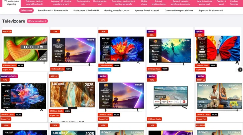 Reduceri Chillmas Deals 2025 pe eMAG la televizoare premium