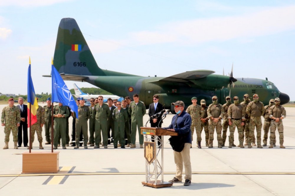 Aeronavă de transport C-130 Hercules a Forțelor Aeriene Române la o ceremonie din august 2021, fotografie de arhivă