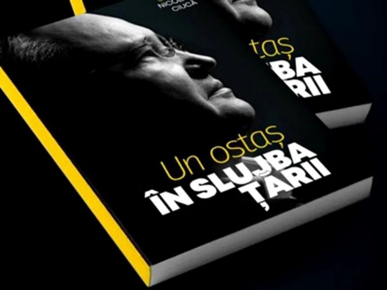 Coperta cărții «Un ostaș în slujba țării», cu portretul lui Nicolae Ciucă