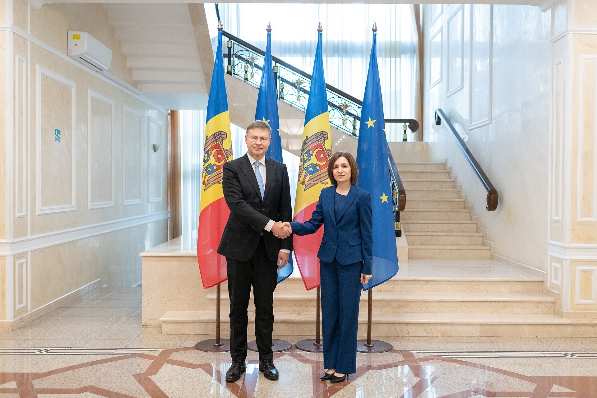 Maia Sandu alături de Valdis Dombrovskis la o întâlnire la Chișinău la 1 octombrie 2026, fotografie de arhivă